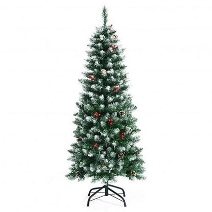 Picture of Pre-lit Artificial Pencil Christmas Tree with Pine Cones and Red Berries-5 ft - Color: Green - Size: 5 ft