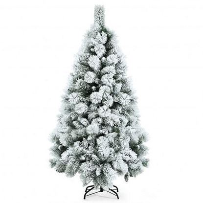 Picture of Flocked Hinged Artificial Christmas Slim Tree with Pine Needles-5 ft - Color: White - Size: 5 ft