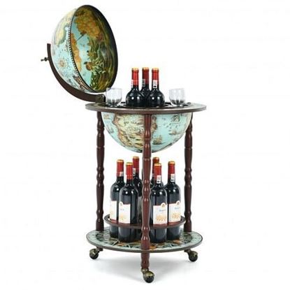 Foto de 17 Inch Globe Wine Bar Stand 16th Century Italian Map Liquor Bottle Shelf Cart