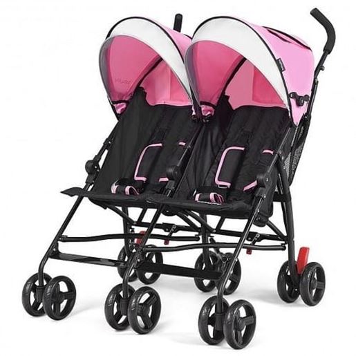 Picture of Foldable Twin Baby Double Stroller Ultralight Umbrella Kids Stroller-Pink - Color: Pink