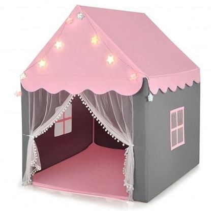 Picture of Kids Playhouse Tent with Star Lights and Mat-Pink - Color: Pink