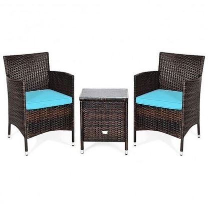 图片 3 Pcs Outdoor Rattan Wicker Furniture Set-Blue - Color: Blue