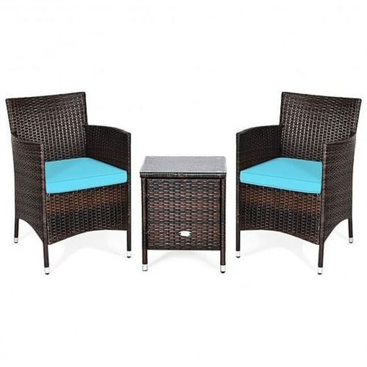 Picture of 3 Pcs Outdoor Rattan Wicker Furniture Set-Blue - Color: Blue