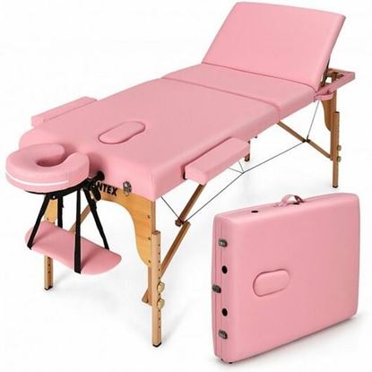 Image de 3 Fold Portable Adjustable Massage Table with Carry Case-Pink - Color: Pink