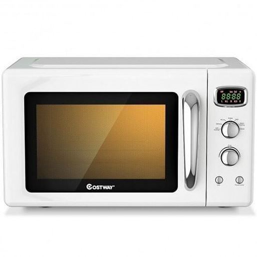 Изображение 0.9 Cu.ft Retro Countertop Compact Microwave Oven-White - Color: White - Size: 19.5" x 14" x 11"
