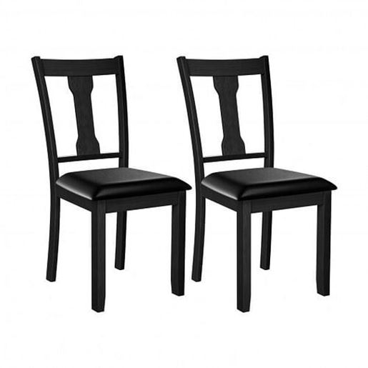 Picture of Set of 2 Dining Room Chair with Rubber Wood Frame and Upholstered Padded Seat-Black - Color: Black