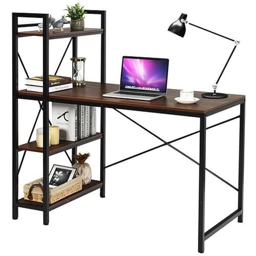 Picture of 47.5 Inch Writing Study Computer Desk with 4-Tier Shelves-Tan - Color: Tan