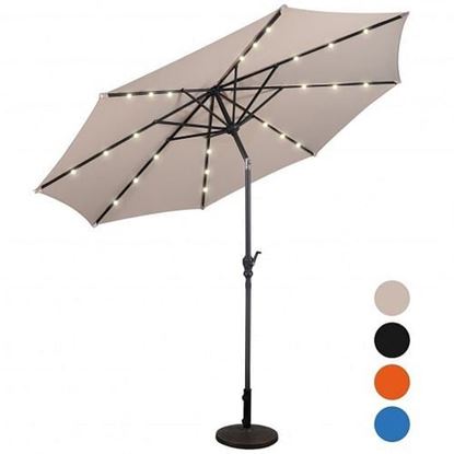 Picture of 10 Feet Patio Solar Umbrella with Crank and LED Lights-beige - Color: Beige