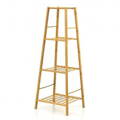 Picture of 4-Potted Bamboo Tall Plant Holder Stand-Natural - Color: Natural