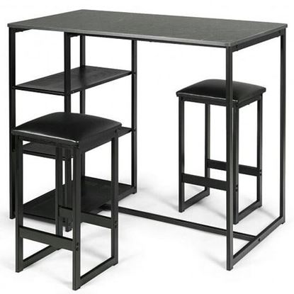 Picture of 3 pcs Dining Set with Faux Marble Top Table and 2 Stools-Black - Color: Black - Size: 42" x 24" x 36"