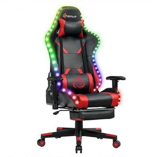 Picture of Massage Gaming Chair Ergonomic High Back with RGB Light and RecliningHandrails-Red - Color: Red