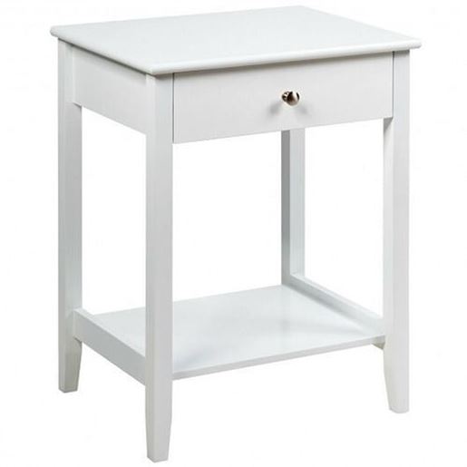 Picture of Wooden Nightstand  End Table Storage Display -White - Color: White