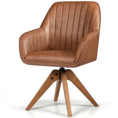 Picture of Mid Century Swivel Accent Chair PU Leather Vanity Study Armchair Brown - Color: Brown