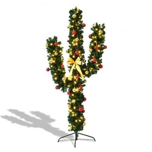 Picture of 7' Artificial Cactus Christmas Tree with Lights-7 ft - Color: Green - Size: 7 ft