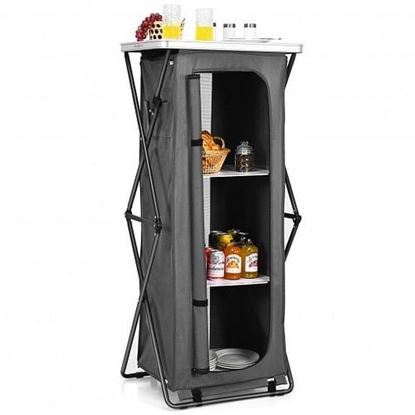 Изображение Folding Pop-Up Cupboard Compact Camping Storage Cabinet with Bag-XL - Color: Gray - Size: XL
