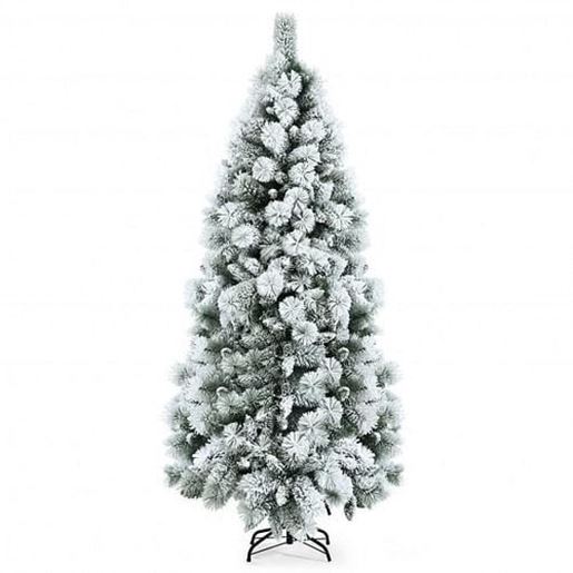 Picture of Flocked Hinged Artificial Slim Christmas Tree with Pine Needles-7 ft - Color: White - Size: 7 ft