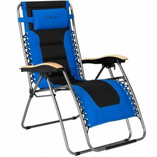 Picture of Oversize Folding Adjustable Padded Zero Gravity Lounge Chair-Blue - Color: Blue