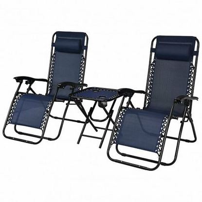 Picture of 3 Pieces Folding Portable Zero Gravity Reclining Lounge Chairs Table Set-Navy - Color: Navy - Size: 26.0" x 39.5" x 44.5"
