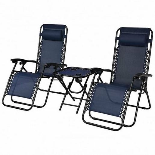 Foto de 3 Pieces Folding Portable Zero Gravity Reclining Lounge Chairs Table Set-Navy - Color: Navy - Size: 26.0" x 39.5" x 44.5"