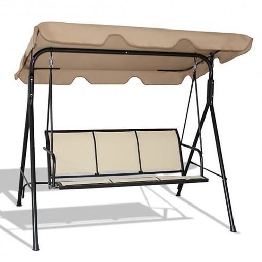 Picture of Outdoor Patio Swing Canopy 3 Person Canopy Swing Chair-Brown - Color: Brown