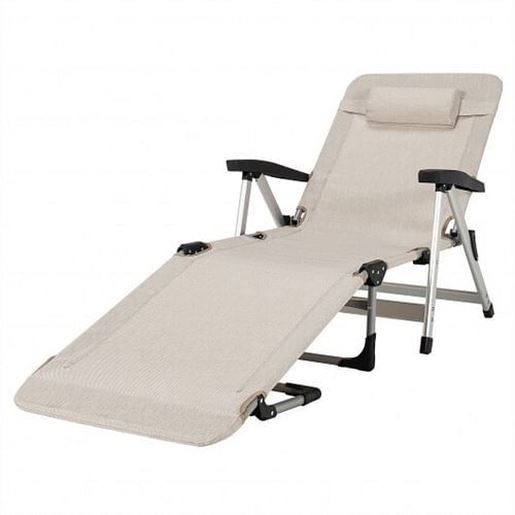 Picture of Beach Folding Chaise Lounge Recliner with 7 Adjustable Position-Beige - Color: Beige