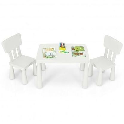 Picture of 3 Pieces Toddler Multi Activity Play Dining Study Kids Table and Chair Set-White - Color: White