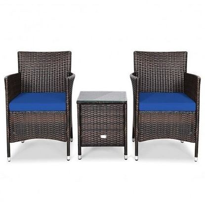 Picture of 3 Pcs Patio Furniture Set Outdoor Wicker Rattan Set-Navy - Color: Navy