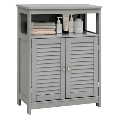 Picture of Wood Freestanding Bathroom Storage Cabinet with Double Shutter Door-Gray - Color: Gray