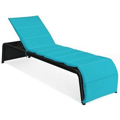 Picture of Patio Rattan Lounge Chair Back Adjustable Chaise Recliner  with Cushioned-Turquoise - Color: Turquoise