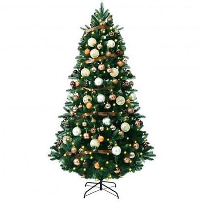 Picture of Artificial Christmas Tree with Ornaments and Pre-Lit Lights - Color: Green - Size: 7.5 ft