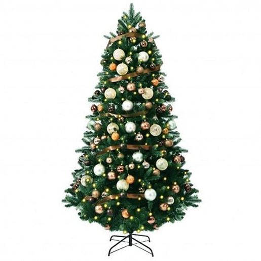 Picture of Artificial Christmas Tree with Ornaments and Pre-Lit Lights - Color: Green - Size: 7.5 ft