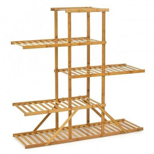 Picture of 5-tier 10 Potted Bamboo Plant Stand-Natural - Color: Natural