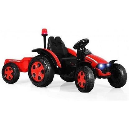 Picture of 2 in 1 Electric 12V Kids Ride on Car Tractor with Remote Control LED Light Horn-Red - Color: Red