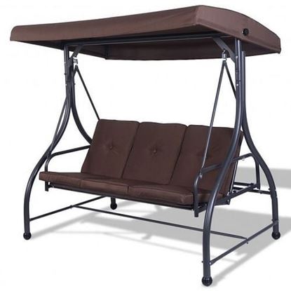 Picture of 3 Seats Converting Outdoor Swing Canopy Hammock with Adjustable Tilt Canopy-Brown - Color: Brown