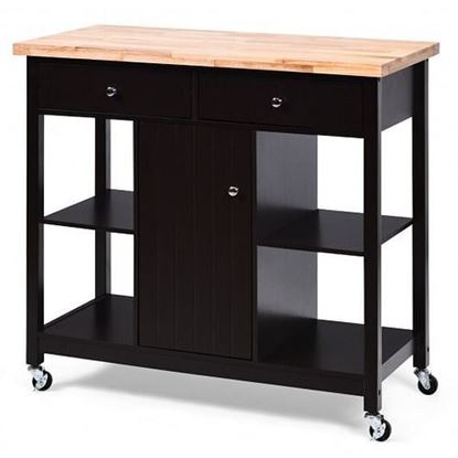 Picture of Rolling Kitchen Trolley Island Utility Cart Storage Shelf-Deep Brown - Color: Deep Brown