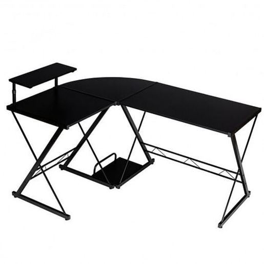 Picture of L-Shaped Desk Reversible Corner Computer Desk with Movable Shelf and CPU Stand-Black - Color: Black