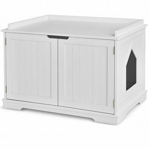 Picture of Cat Litter Box Enclosure with Double Doors for Large Cat and Kitty-White - Color: White