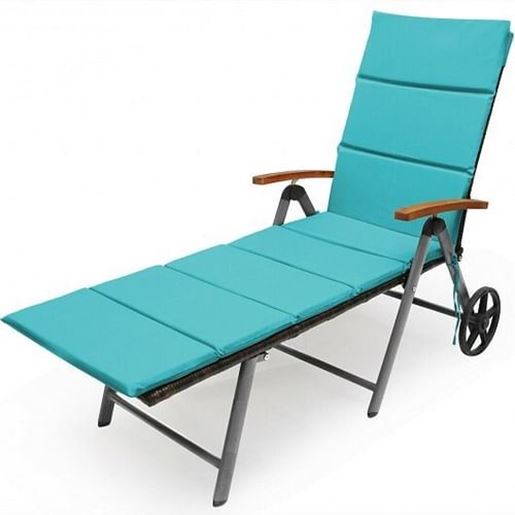 Picture of Outdoor Chaise Lounge Chair Rattan Lounger Recliner Chair-Turquoise - Color: Turquoise