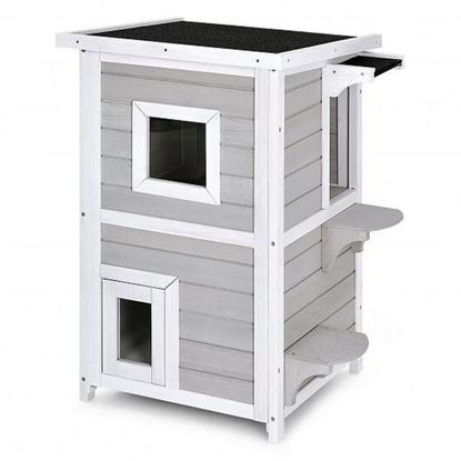 Picture of 2-Story Wooden Cat House with Escape Door Rainproof
