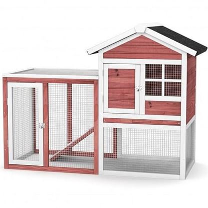 Picture of 2-Story Wooden Rabbit Hutch with Running Area-White - Color: White