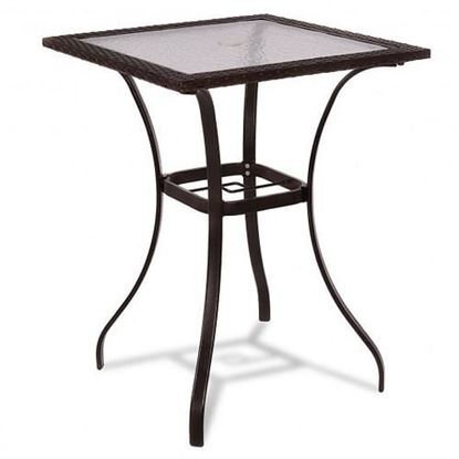 Picture of 28.5 Inch Outdoor Patio Square Glass Top Table with Rattan Edging