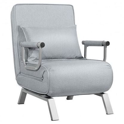 Picture of Folding 5 Position Convertible Sleeper Bed Armchair Lounge Couch with Pillow-Light Gray - Color: Light Gray