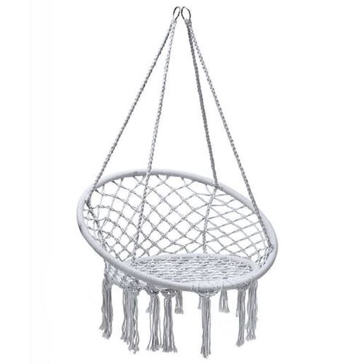 Picture of Hanging Macrame Hammock Chair with Handwoven Cotton Backrest-White - Color: Gray