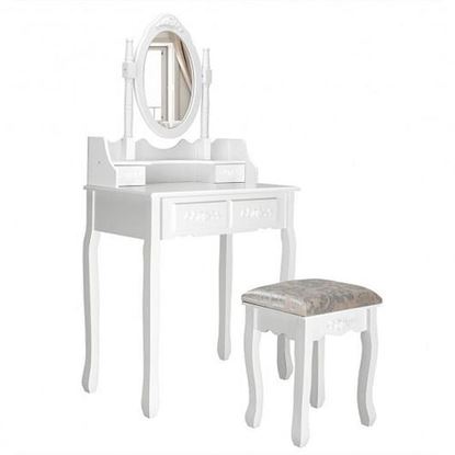 Picture of Vanity Table Set with Oval Mirror and 4 Drawers - Color: White