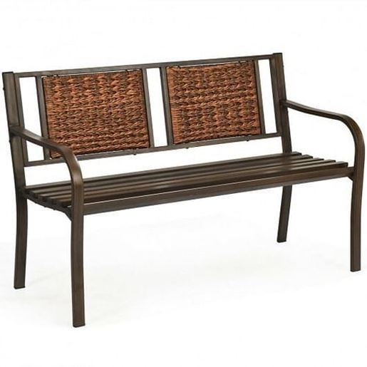 Picture of Outdoor Porch Furniture Patio Garden Bench Steel Frame Rattan