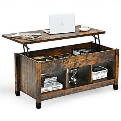 Picture of Lift Top Coffee Table with Hidden Storage Compartment- Brown - Color: Brown