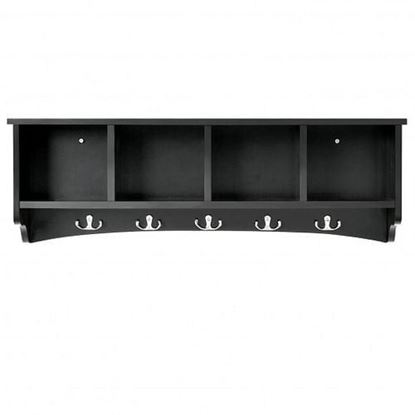 Picture of Hanging Entryway Shelf Coat Rack Wall Mounted Storage Cabinets-Black - Color: Black