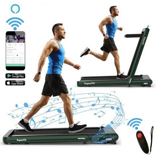 Picture of 4.75HP 2 In 1 Folding Treadmill with Remote APP Control-Green - Color: Green