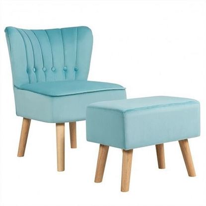 Picture of Leisure Chair and Ottoman Thick Padded Tufted Sofa Set-Turquoise - Color: Turquoise