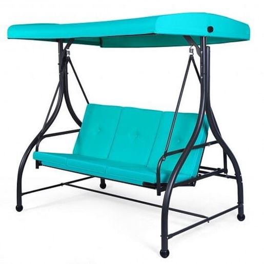 Picture of 3 Seats Converting Outdoor Swing Canopy Hammock with Adjustable Tilt Canopy-Turquoise - Color: Turquoise